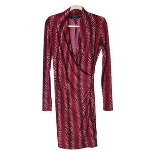 Norma Kamali size Medium Deep V Faux Wrap Bodycon Dress Red Black Stretch